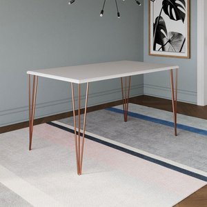 Mesa de Jantar Elen 140x80cm Tampo Branco com Base Cobre Marrom