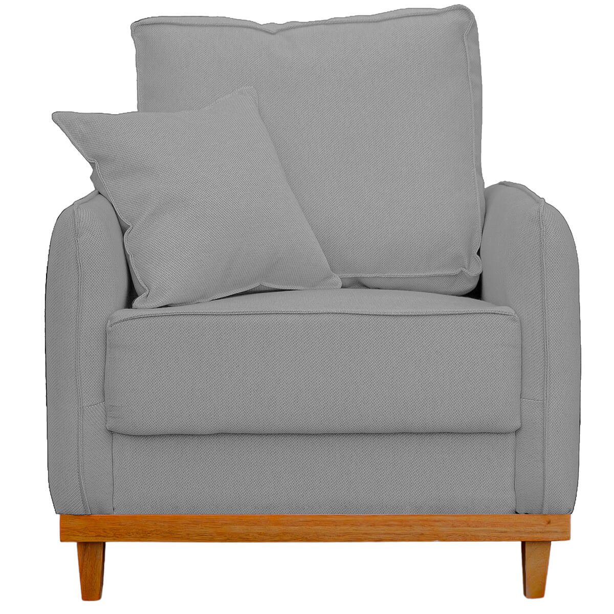 Poltrona Sofa Sena Base de Madeira Luxo Conforto para Hotel e Sala Linho Cinza