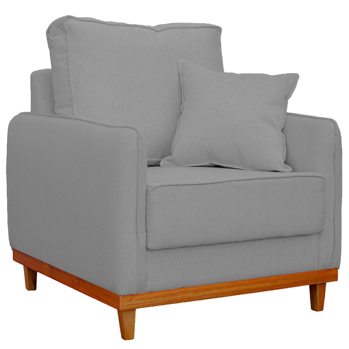 Poltrona Sofa Sena Base de Madeira Luxo Conforto para Hotel e Sala Linho Cinza - 3