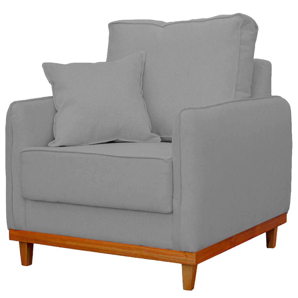 Poltrona Sofa Sena Base de Madeira Luxo Conforto para Hotel e Sala Linho Cinza - 4