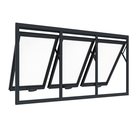 Janela Maxim Ar 3 Seções Aluminio Preto Linha 25 - 60x200