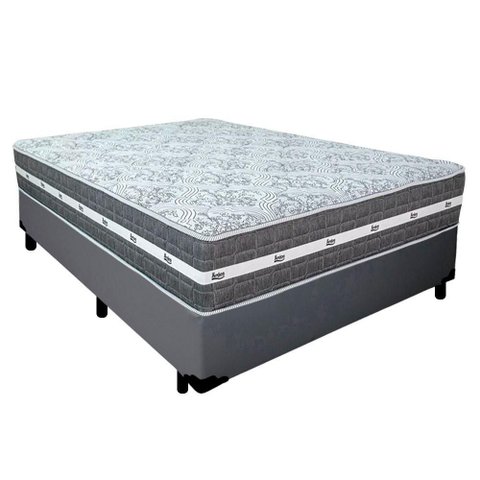 Cama Box Casal Sintético + Colchão Anjos Black Graphite Molas Ensacadas 138cm Suporta até 120 Kg