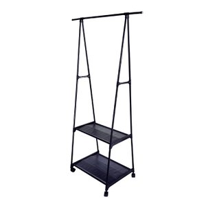 Arara Cabideiro Duas Prateleiras 1,60m e Rodinhas Preto