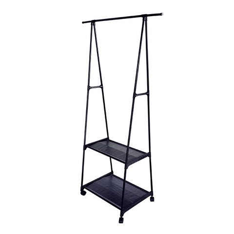 Arara Cabideiro Duas Prateleiras 1,60m e Rodinhas Preto