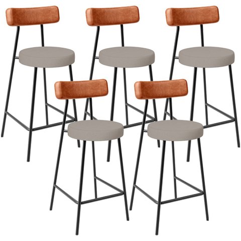 Kit 05 Banquetas Baixa Cozinha Sala Jantar Bancada Milão L02 Couríssimo Camel Linho Bege - lyam deco