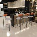 Ver imagem 2 de Kit 05 Banquetas Baixa Cozinha Sala Jantar Bancada Milão L02 Couríssimo Camel Linho Bege - lyam deco