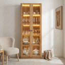 Ver imagem 1 de Cristaleira 2 Portas de Vidro 4 Prateleiras com LED CR6605 Yescasa Amêndoa