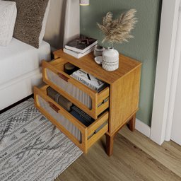Mesa de Cabeceira para Quarto Estilo Retro 2 Gavetas C/telinha Santorini 60cm Nature Fosco - 2