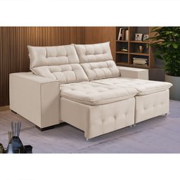 Sofá Retratil Reclinável 3 Lugares Pillow em Veludo Tamanho 1,90 Marfim - 1