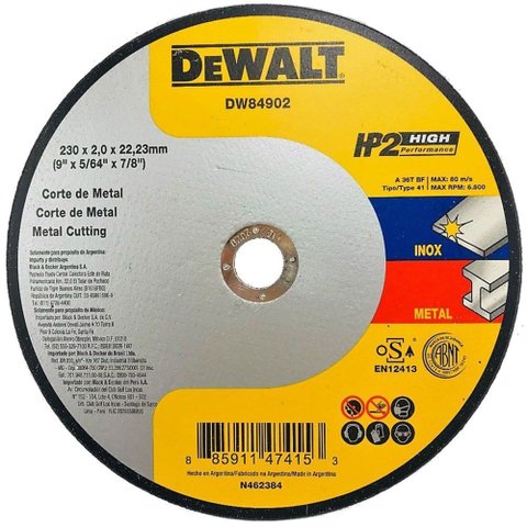 Disco Corte Inox HP2 9'X2,0MMX7/8' - DW84902 - Dewalt