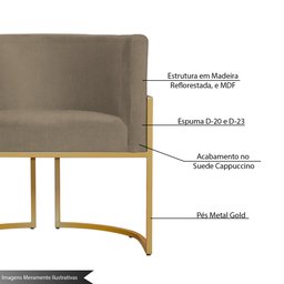 Kit 2 Poltronas Decorativa Sala de Estar Luana Base Gold Suede - 3