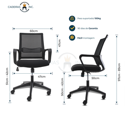 Cadeira de Escritório Ergonômica Michigan Diretor Secretária com Regulagem Giratória Preta - 6
