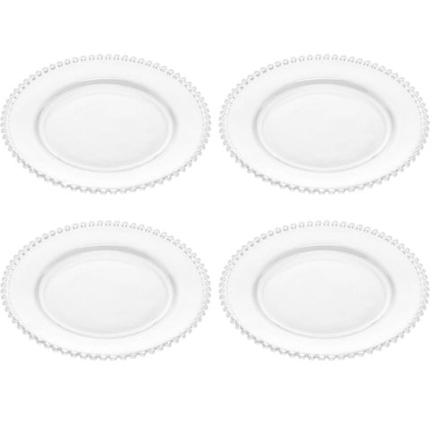 Conjunto 4 Pratos Rasos de Jantar em Cristal Wolff Pearl 28c