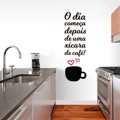 Adesivo de Parede Frase Cozinha Xícara de Café