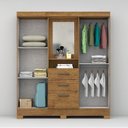 Ver imagem 5 de Guarda-Roupa Solteiro Capelinha com Espelho 4 Portas, 3 Gavetas e Pés Mirabilis Marrom/Cinamomo