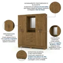 Ver imagem 4 de Guarda-Roupa Solteiro Capelinha com Espelho 4 Portas, 3 Gavetas e Pés Mirabilis Marrom/Cinamomo