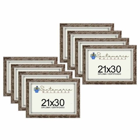Kit 8 Molduras Porta Diploma Certificado A4 21x30 Marrom