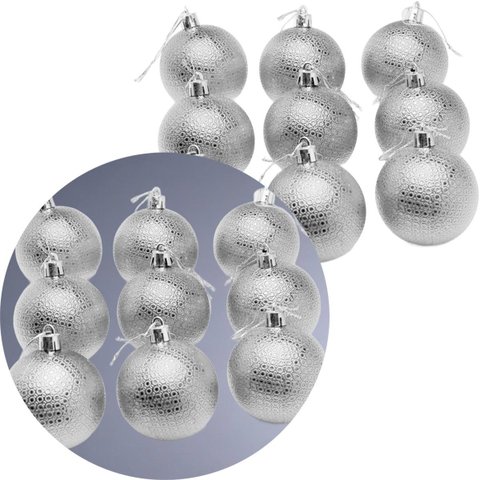 Kit 48 Bolas Natal Prata Enfeite Natalino Árvore Natal 60mm