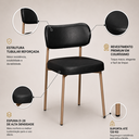 Ver imagem 3 de Cadeira Estofada Camila para Sala Jantar em Aço Est Dourada Assento e Encosto Preto Onix - Edecasamo