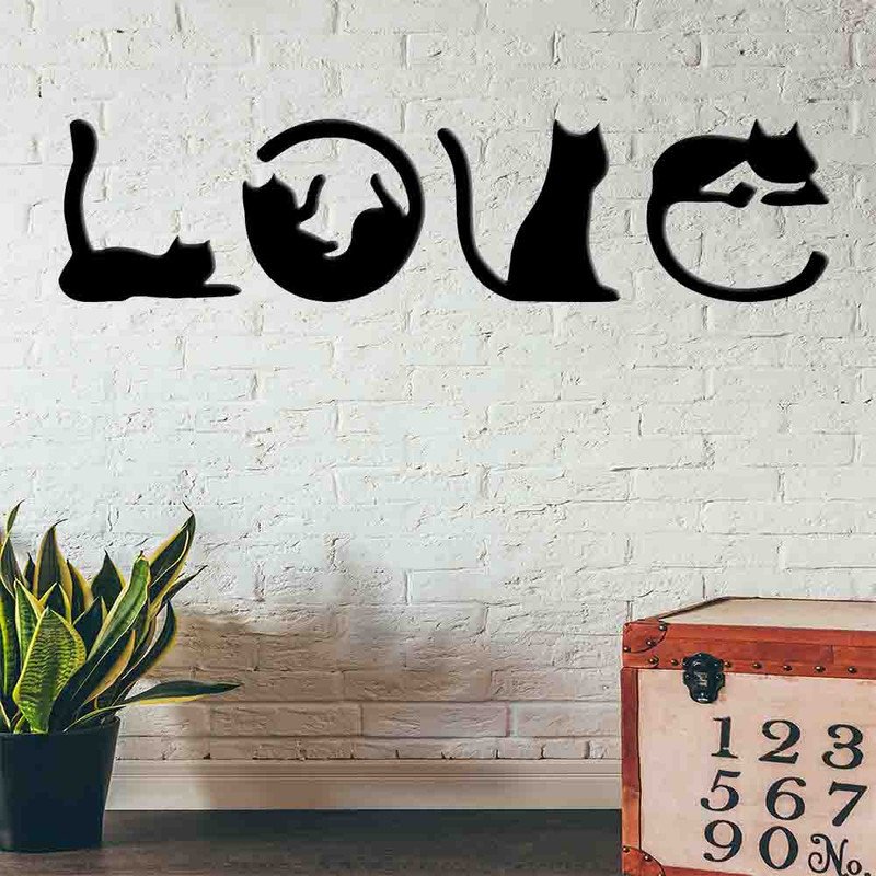 Quadro Decorativo Gato Love Vazado – MDF 3mm:PRETO