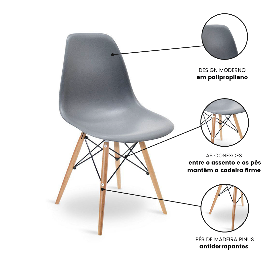 Kit 4 Cadeiras Eames Wood Design Eiffel Jantar Cinza Escuro - 6