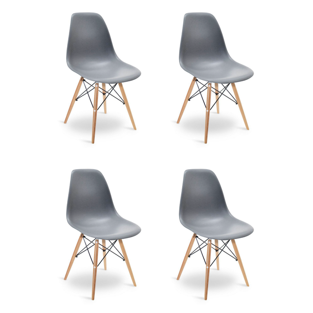 Kit 4 Cadeiras Eames Wood Design Eiffel Jantar Cinza Escuro