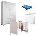 Ver imagem 1 de Quarto de Bebê Duda 4 Portas e Berço Nacional Doce Sonho 3540 Branco Brilho com Colchão Ortobom – Ph