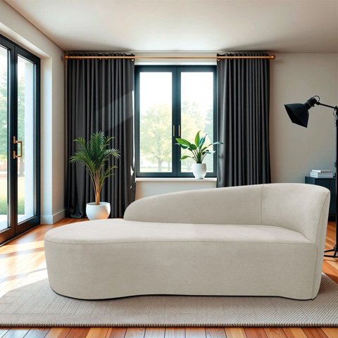 Recamier Curvo Orgânico 140cm 2 Lugares Lado Esquerdo para Sala de Estar Linho Paris