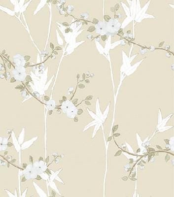 Papel de Parede Diplomata bege florido branco - 1