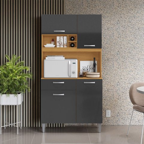 Kit de Cozinha Roma com 4 Portas e 1 Gaveta Cinamomo Grafite Aramóveis