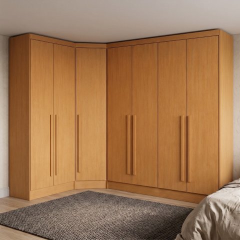Guarda-Roupa Modulado de Canto Oblíquo 7 Portas 6 Gavetas 100% MDF Cairo Marrom/Cinamomo