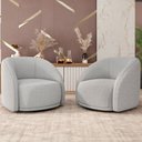 Ver imagem 2 de Poltrona Decorativa Giratória Angelina M03 Linho Cinza Claro - Lyam Decor