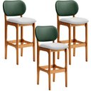 Ver imagem 1 de Kit 3 Banquetas Alta Bar Cozinha Sala Jantar Betta L02 Imbuia Facto Verde Linho Cinza - Lyam Decor