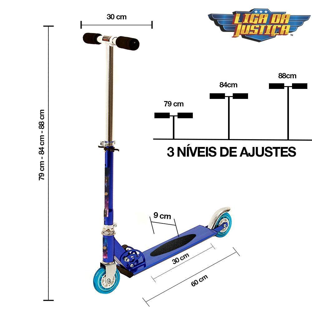 Patinete Liga Da Justiça 2 Rodas Infantil Azul De Alumínio - 4