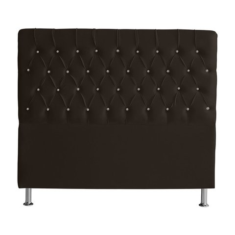 Cabeceira de Cama Box Bella Casal 140 Cm Suede Botão Cristal Marrom Ec Móveis