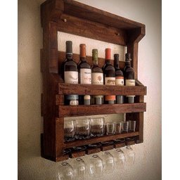 Bar Adega de Parede Rústico Para 6 Garrafas, Com Suporte Para Copos e Taças - 1