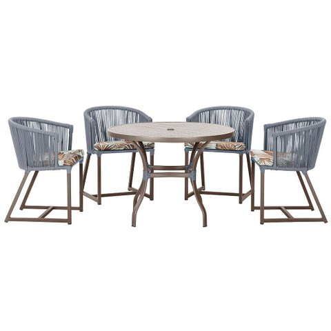 Mesa com 4 Cadeiras de Jantar Roma 100cm e Noronha em Aluminío Marrom Corda Nautica Estofado 6 Trama