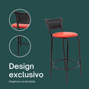 Ver imagem 4 de Kit 6 Banquetas para Balcão Cozinha Gourmet Junco Preto Bancada Ilha Banco 60cm Itagold