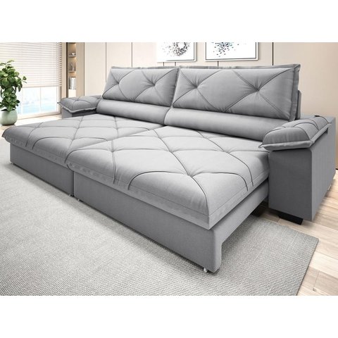 Sofá com Carregador Usb e Molas no Assento Retrátil Reclinável Nice 2,10m Linho Soft - Netsofas