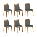 Ver imagem 2 de Kit 6 Cadeiras de Jantar Estofadas Jade Linho Chumbo Base Madeira Maciça Mel