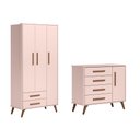 Ver imagem 1 de Quarto Infantil Encanto Retrô com Cômoda Sapateira e Guarda Roupa 3 Portas Rosa - Fdecor