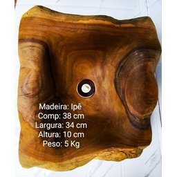 Cuba Pia Lavabo Rústica de Madeira Ipê com Válvula - 4