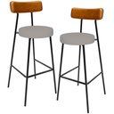 Ver imagem 1 de Kit 02 Banquetas Alta Cozinha Sala Jantar Aço Milão L02 Couríssimo Whisky Linho Bege - Lyam Decor