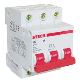Disjuntor Tripolar 16 a Branco Din Steck - 1