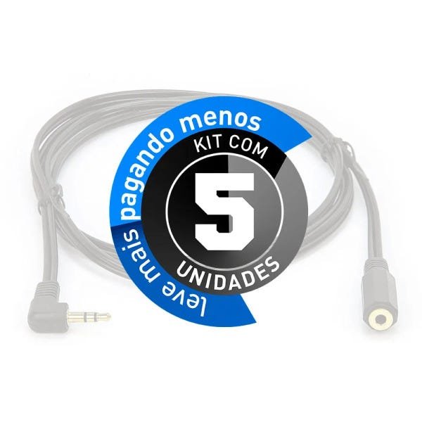 Kit com 5 Cabos Extensor de P2 Macho/Fêmea 90 graus 4 metros - 2