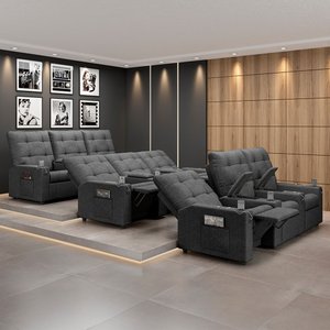 Poltrona do Papai Reclinável Sala de Cinema Movie 3 Lugares Manual Baú USB Linho Chumbo Gran Belo Mo