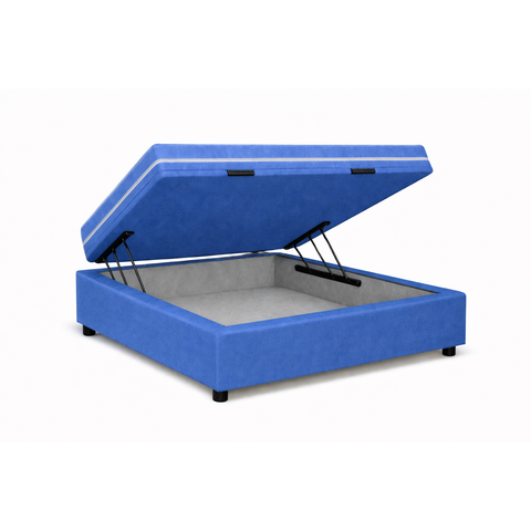 Kit Cama Box Baú Solteiro 88x188 cm + Colchão Molas Bonnel Solteiro 24 cm Azul Suede