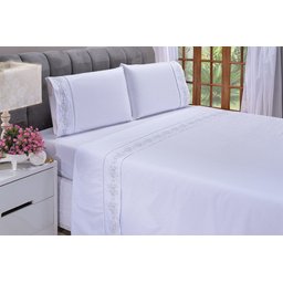 Lençol Padrão Casal 400 Fios Floral Branco e Cinza 4 Pçs - 3