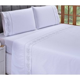Lençol Padrão Casal 400 Fios Floral Branco e Cinza 4 Pçs - 1