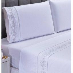 Lençol Padrão Casal 400 Fios Floral Branco e Cinza 4 Pçs - 2